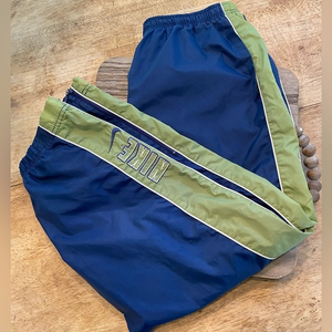 Vintage Nike Windbreaker Joggers Boy’s M (10-12) Navy w/ Moss Green Side Stripes